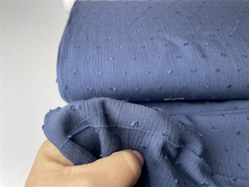 Creppet viscose - dobby og jeansblå